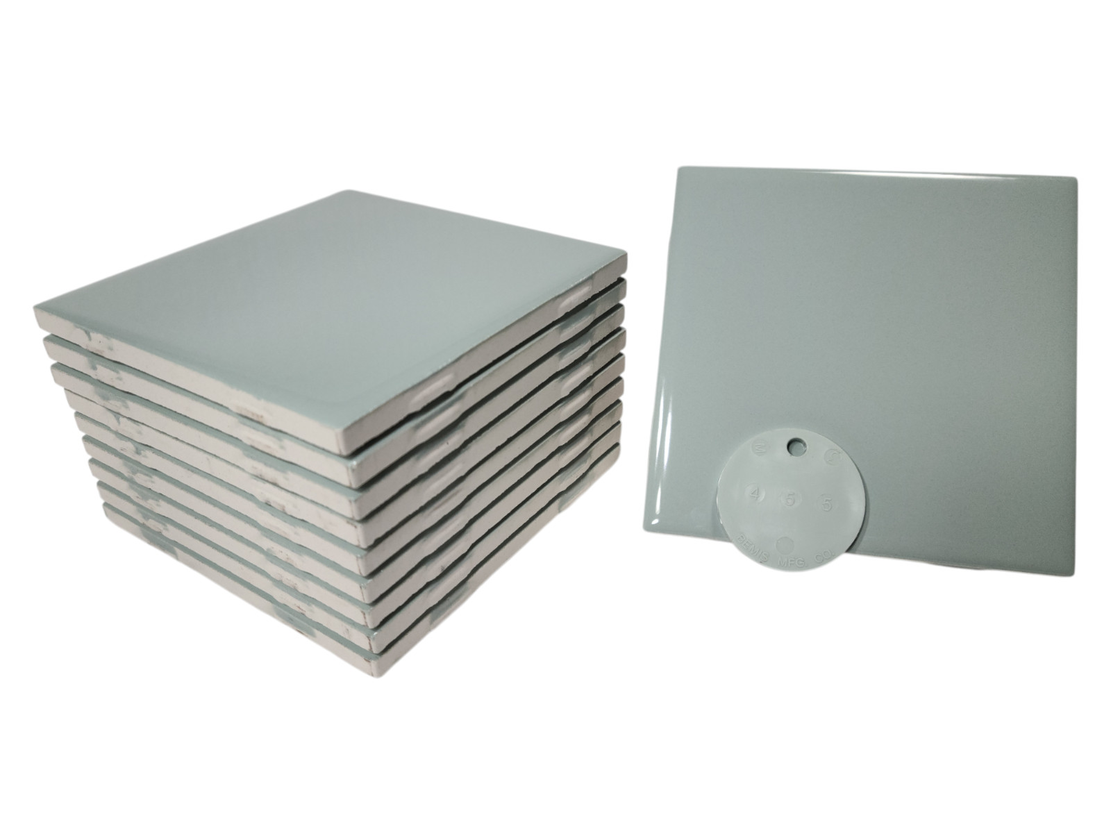 Light Green Ceramic Tile 4.25 in Subway Square Vintage Mid Century Modern Retro gallery