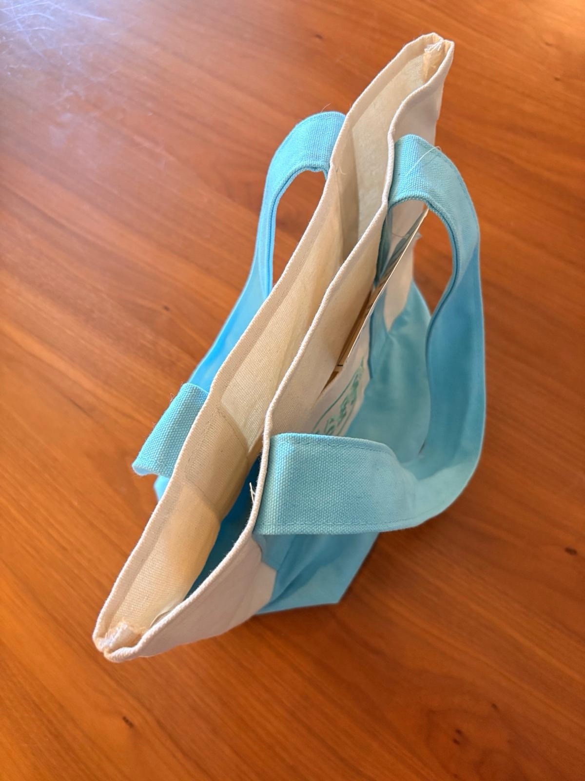 Trader Joe's Mini Canvas Reusable Pastel Blue Tote Bag Spring NWT gallery