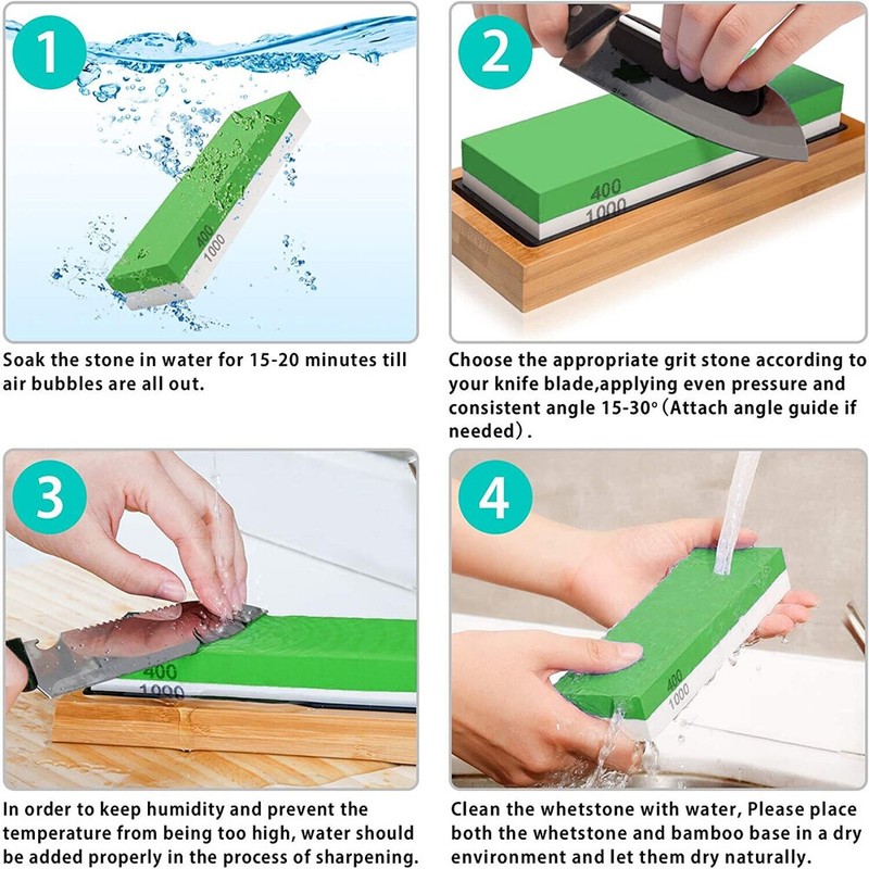 Knife Sharpening Stone Set Professional Whetstone 4 Side Grit 400/1000 3000/8000 gallery
