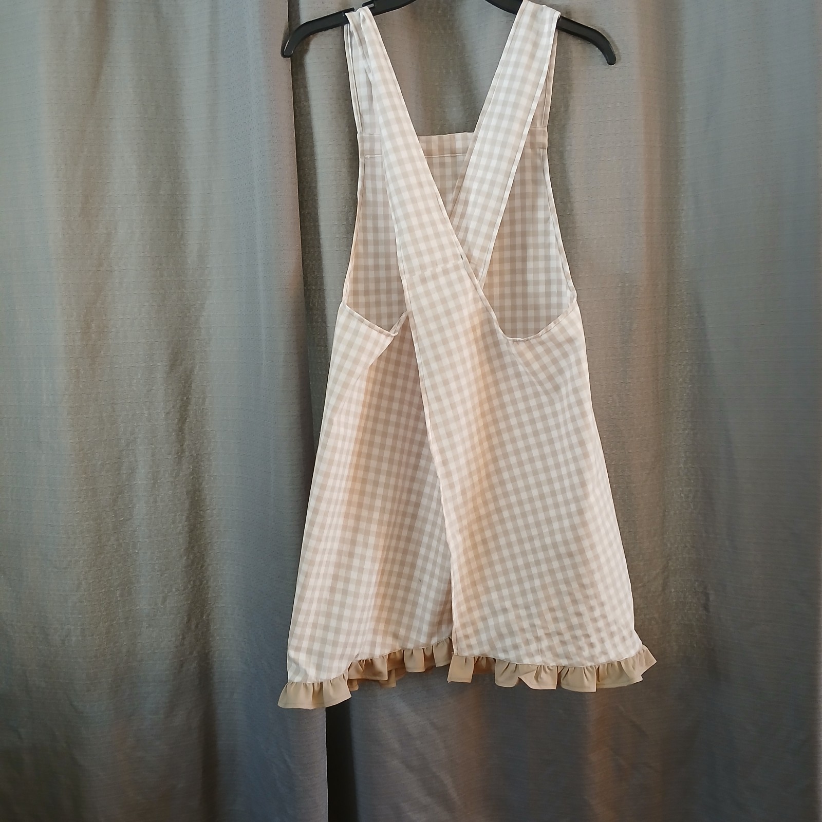 Tan and Cream Homespun Gingham Crossback Apron Xlarge, Plus Size Apron For Mom gallery