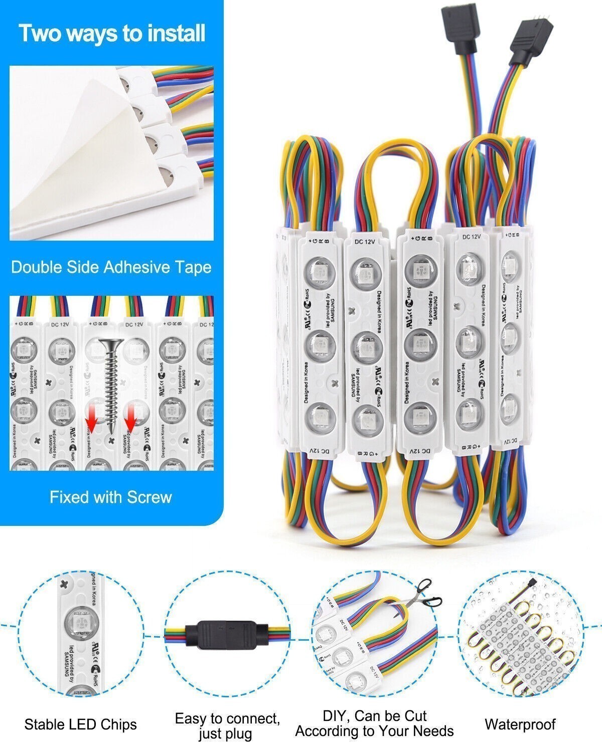 10ft-1000ft RGB 5050 SMD LED Module Light Storefront Window Sign Lamp Waterproof gallery