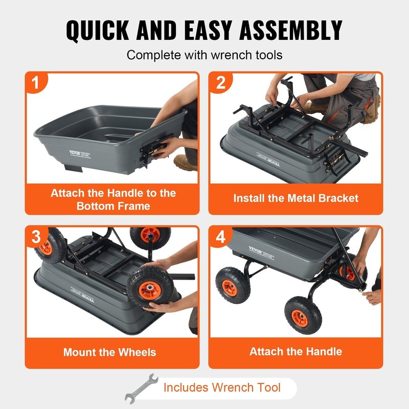 600lb Rated Dumping Cart with 10in Deep Groove Tires Long Handle gallery