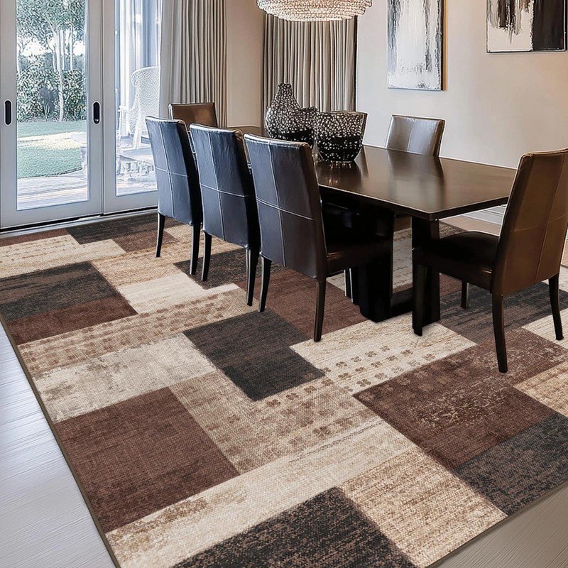 QDUIDU Modern Geometric Patchwork Indoor Area Rug for Living Room, Chocolate 5'x gallery