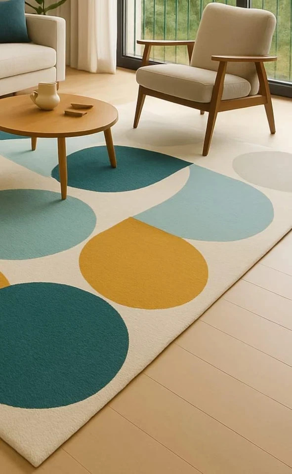 New handmade Hand Tufted Wool Rug: Modern Geometric Circle Design carpets rug gallery