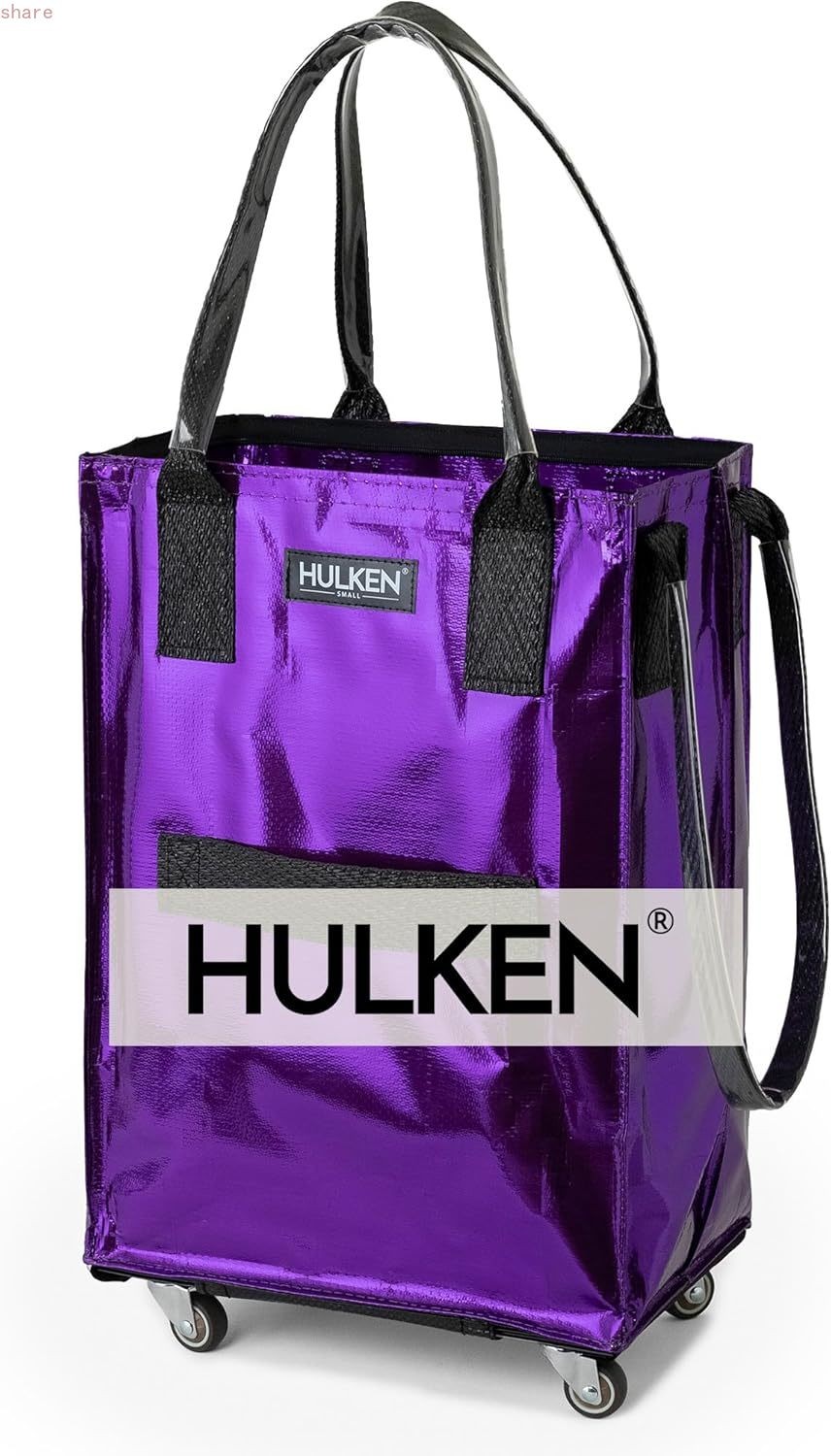 HULKEN (Small, Ultraviolet) Reusable Grocery Bag On Wheels, Carries Up to 66 lb gallery