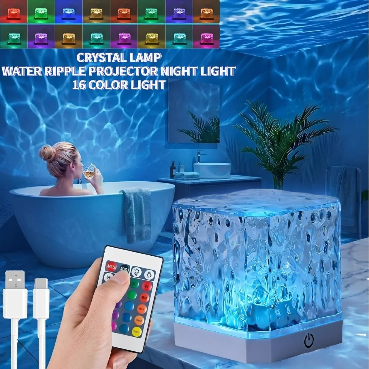 Ocean Wave LED Projector Light RGB Night Lamp 16 Colors USB Remote Decor gallery