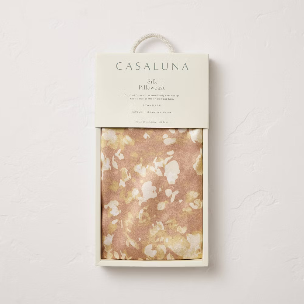 Standard Solid Silk Pillowcase Blush Pink Impressionist Print - Casaluna gallery