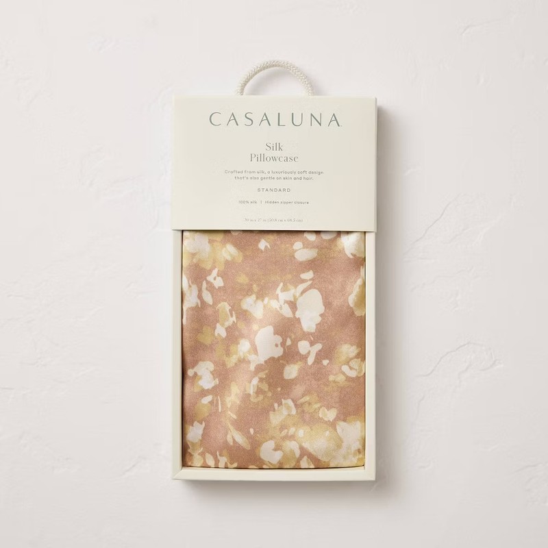 Standard Solid Silk Pillowcase Blush Pink Impressionist Print - Casaluna gallery