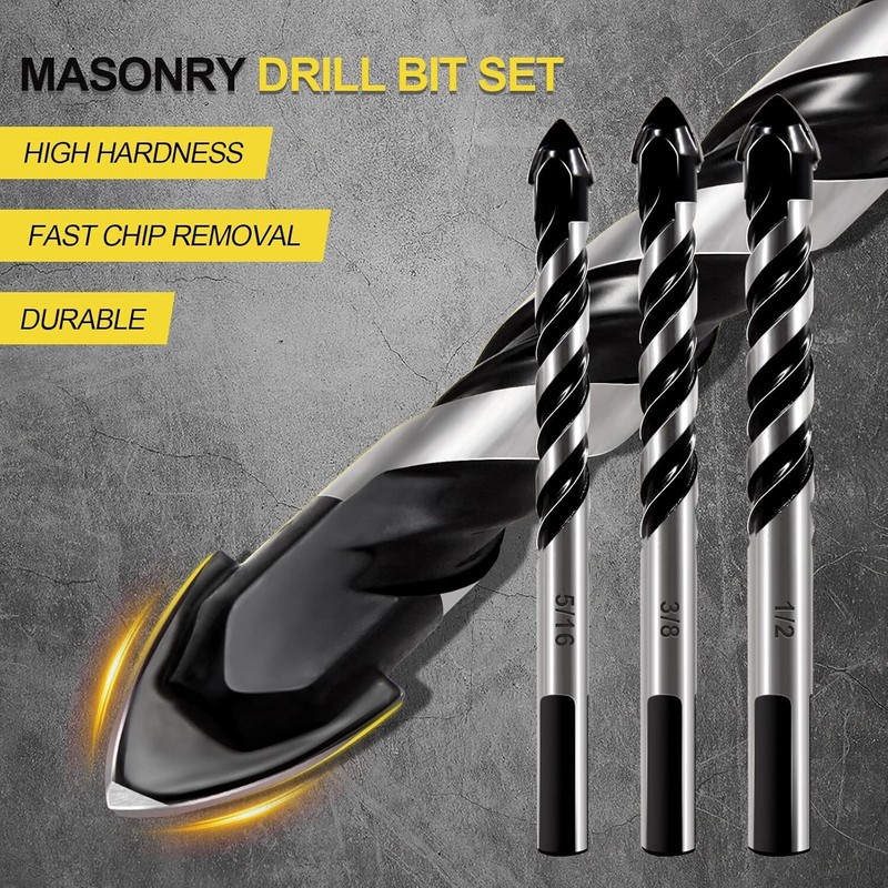 5 Pc or 12 Pc Masonry Drill Bit Set 1/8 to 1/2 inch Glass Tile Brick Cement Wood gallery