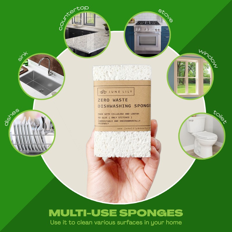 JuneLily Natural Eco Friendly Kitchen Sponge Non-Scratch Scrubber Compostable gallery