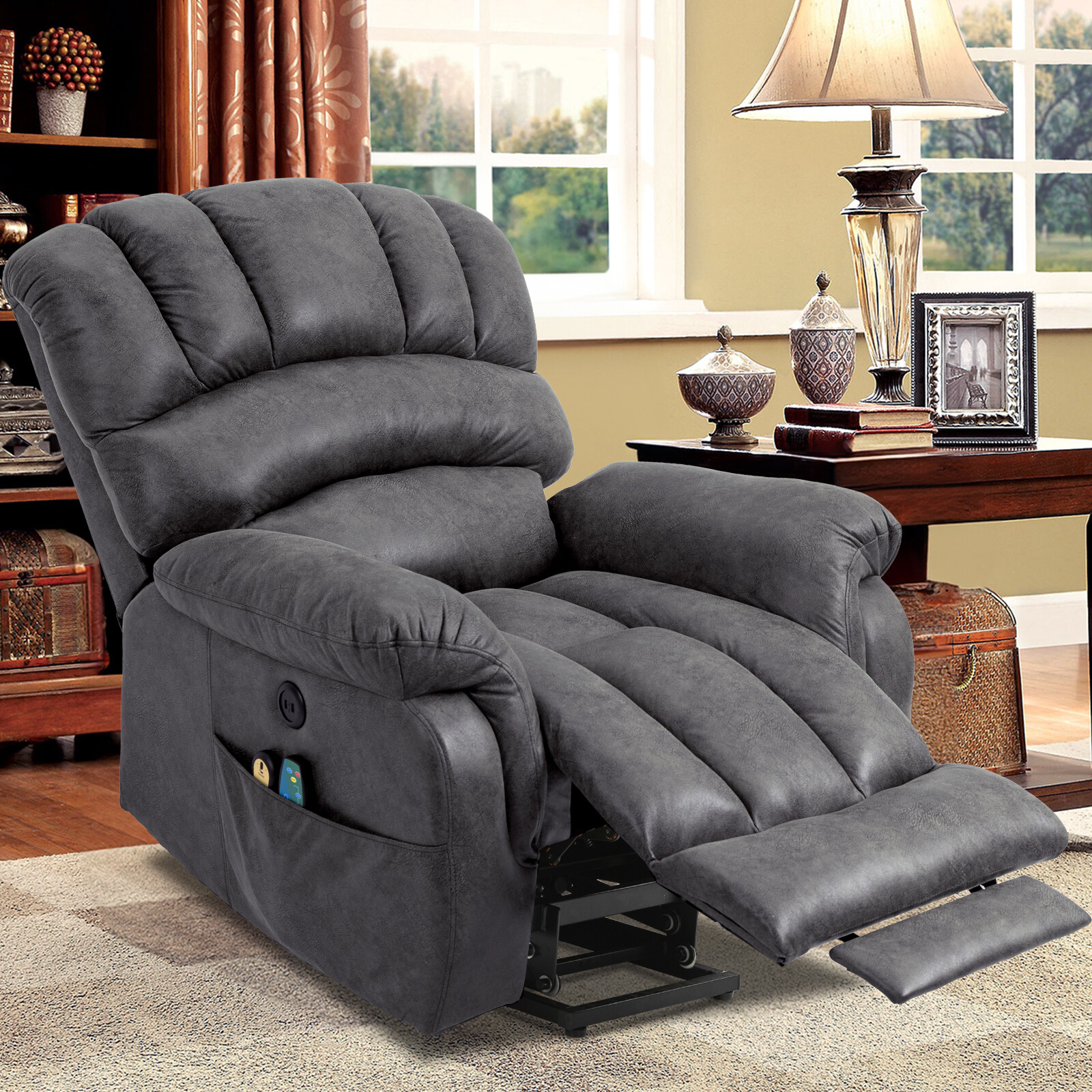 Big Tall Large Electric Power Lift Recliner Chair Extended Footrest Massage Heat gallery