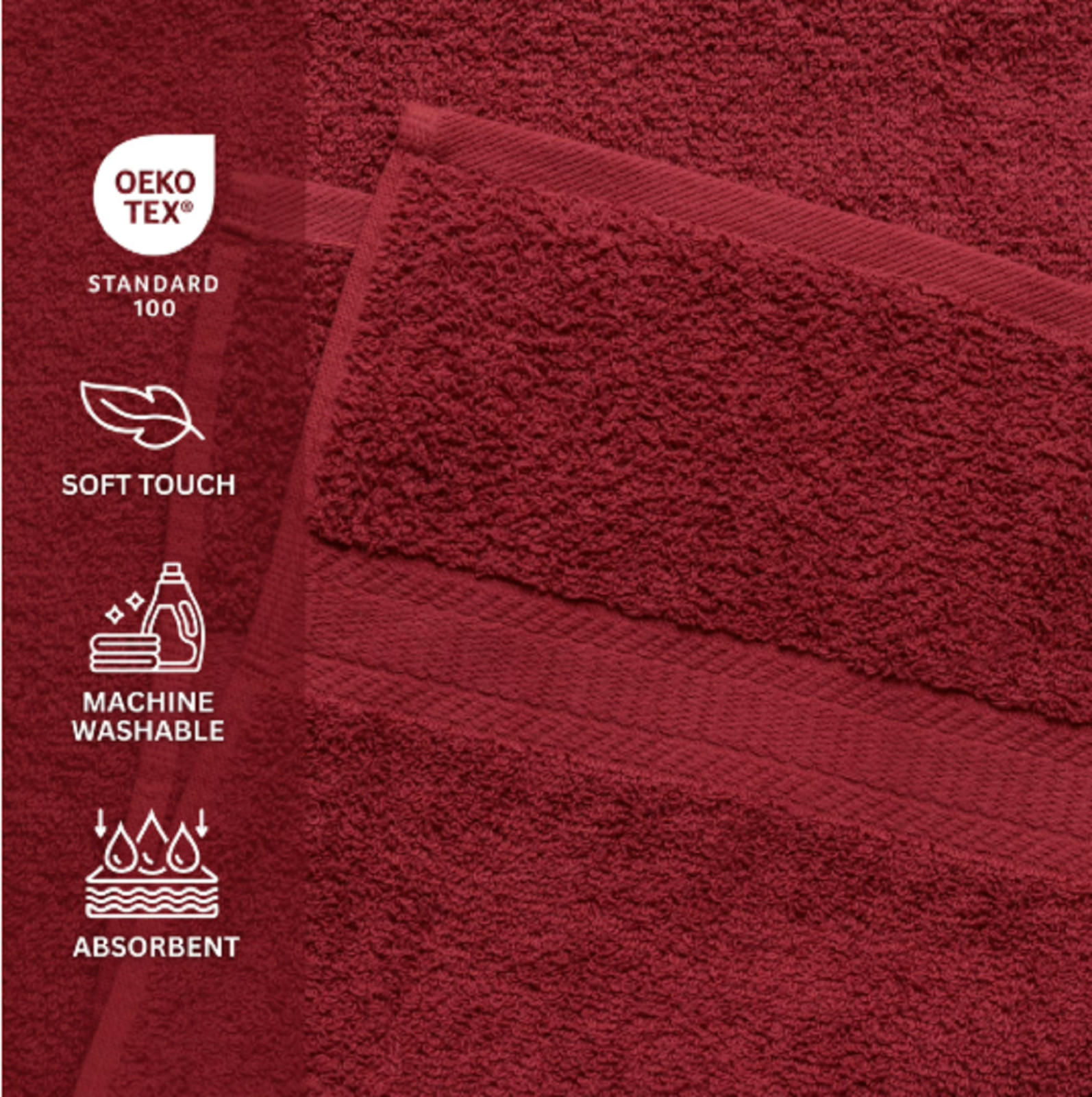 Mainstays Basic Bath Towel, Soft 100% Cotton and Highly Absorbent Bath Towel,Red gallery