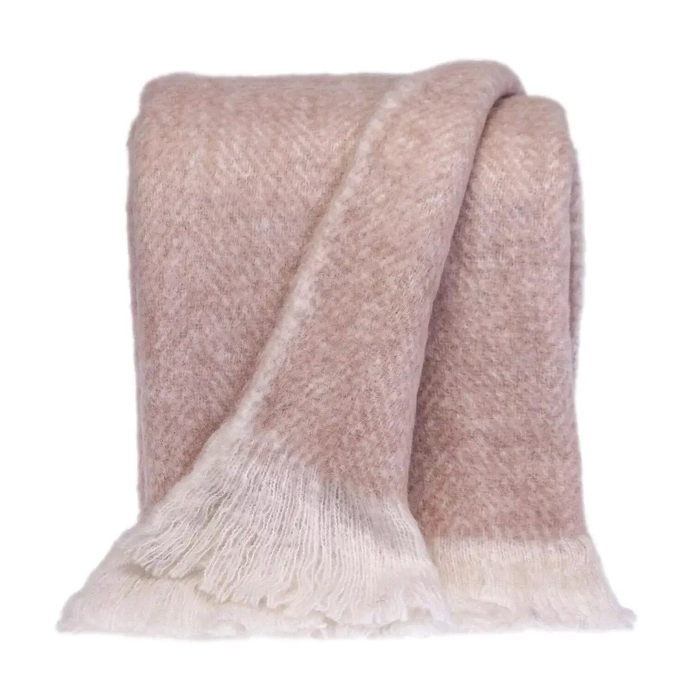 SUPREME SOFT PINK AND WHITE HERRINGBONE HANDLOOMED THROW BLANKET