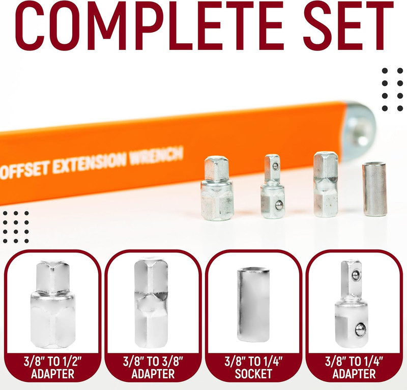 Offset Extension Wrench Set, 15.4" Adjustable with Square Drive Adapters gallery