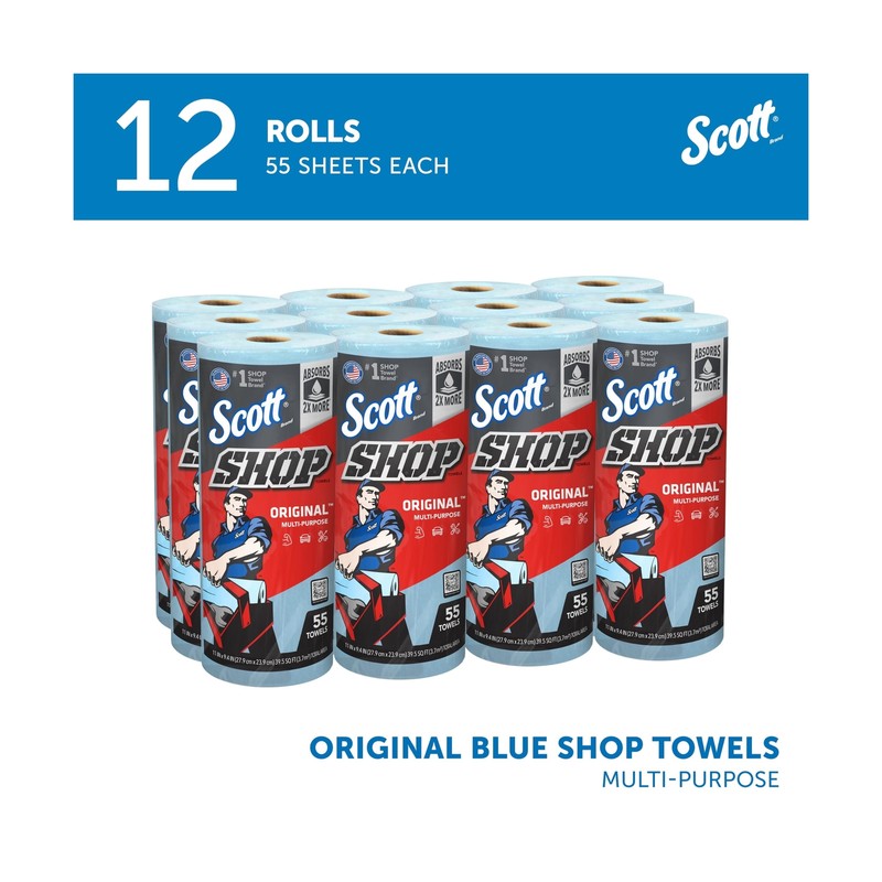 Scott 75147 Shop Towels, Standard Roll, 10 2/5 x 11, Blue, 55/Roll, 12 Rolls/... gallery