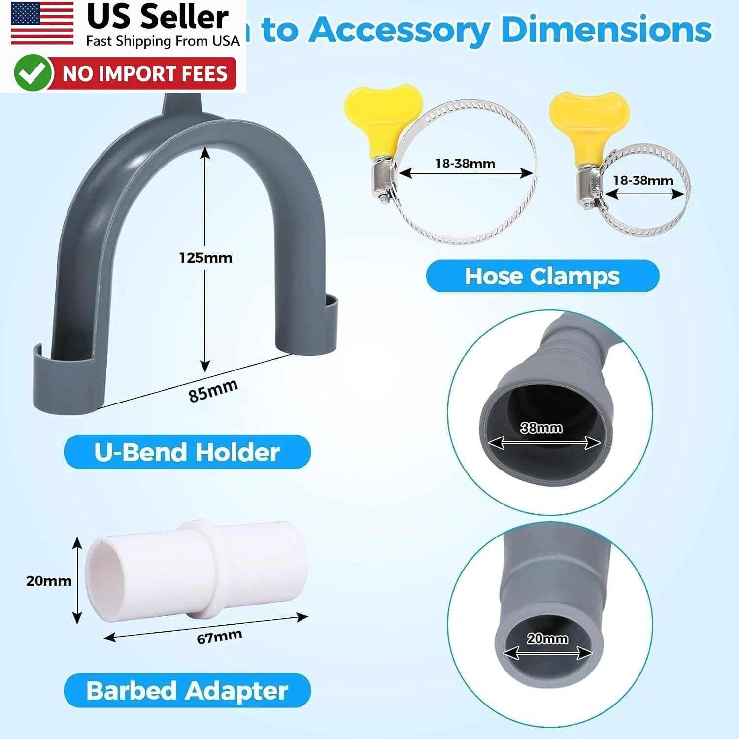 Universal Washing Machine 6.5 FT Drain Hose Extension Portable Washer w/ Clamps gallery