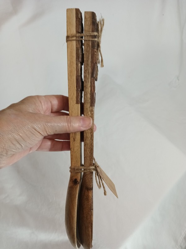 The Global Market Salad Server Fork Spoon Carved Wood New Food Utensil gallery