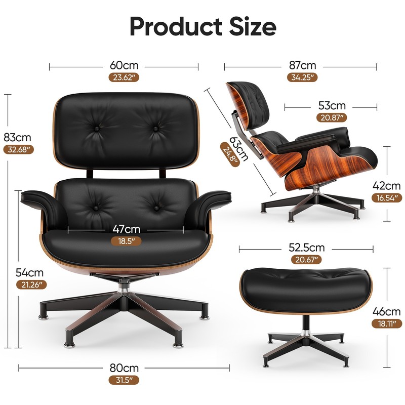 Mid Century Tall Eames Chaise Lounge Chair With Ottoman Footstool Set Rosewood gallery