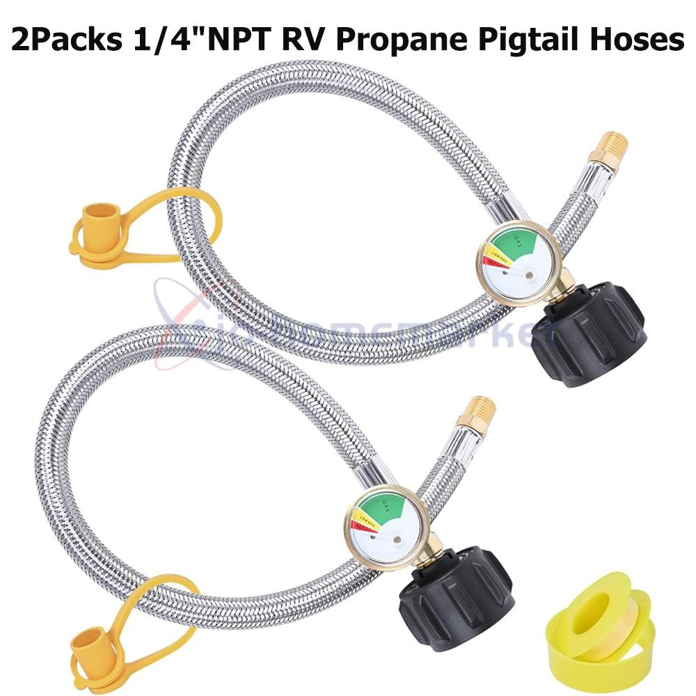 2 Pack 15 inch Stainless RV Propane Hose with Gauge QCC1/ Type 1 Connection 40lb gallery