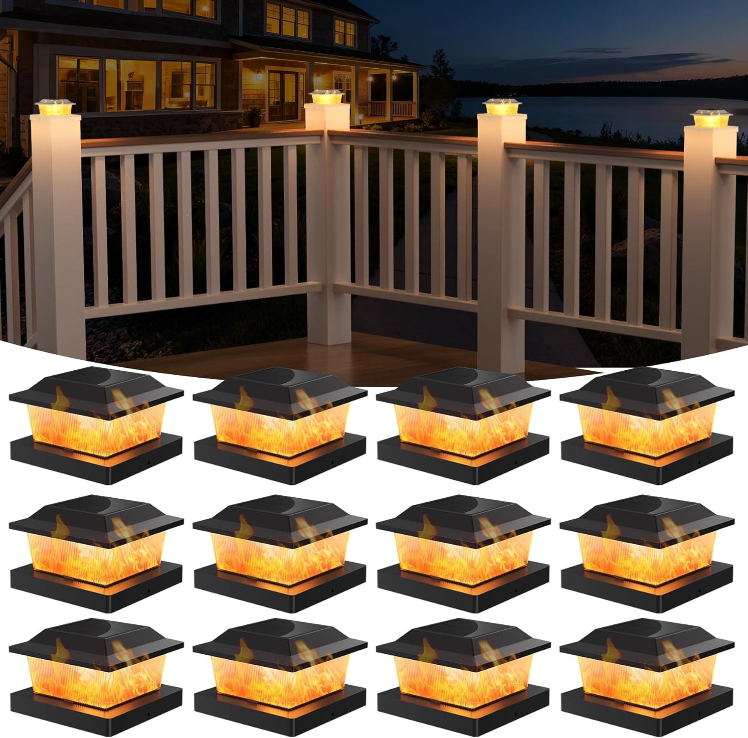 Solar Post Cap Lights, 8 Pack Outdoor Flickering Flame Light Fit for 3.5X3.5 4X4 gallery