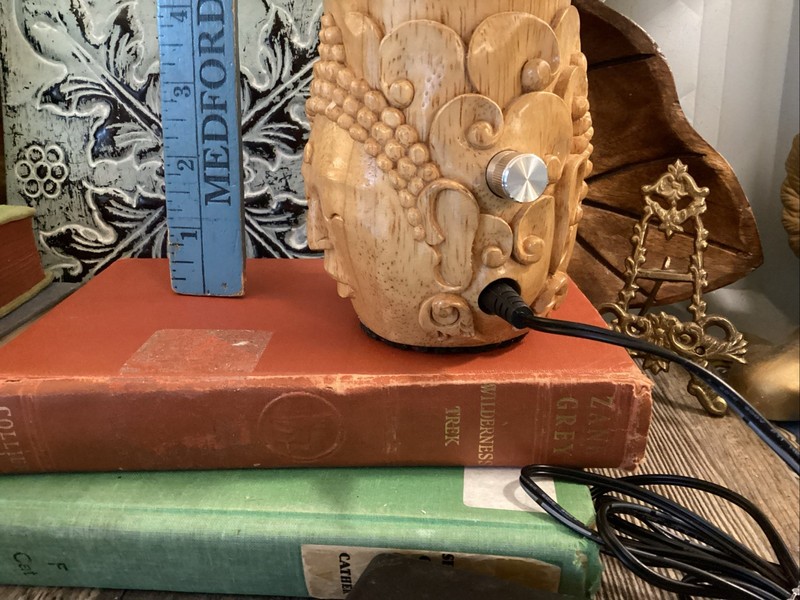 Hand Carved In Bali Buddha Head Diffuser Missing Top Part Turns On Colorful gallery