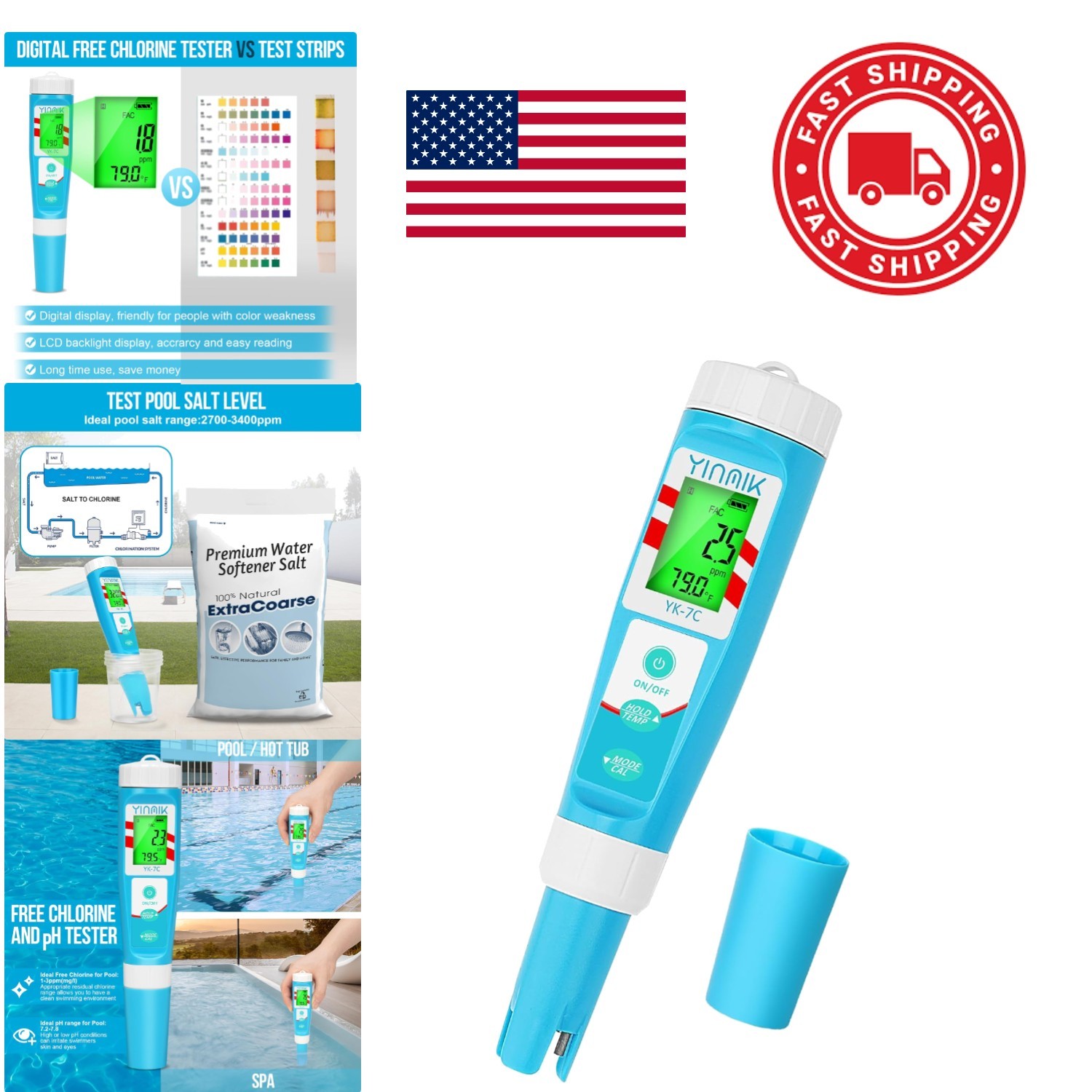 7 in 1 Chlorine Meter Digital Tester for Pool pH TDS Salinity EC Temp Reader gallery