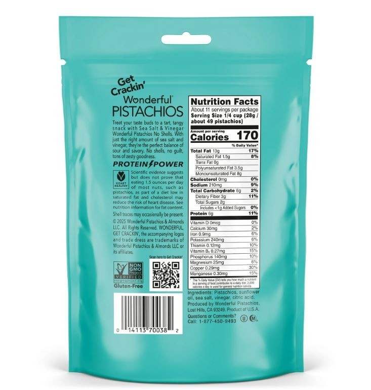 Wonderful Pistachios No Shells Sea Salt & Vinegar Nuts, 11 Ounce Bag gallery