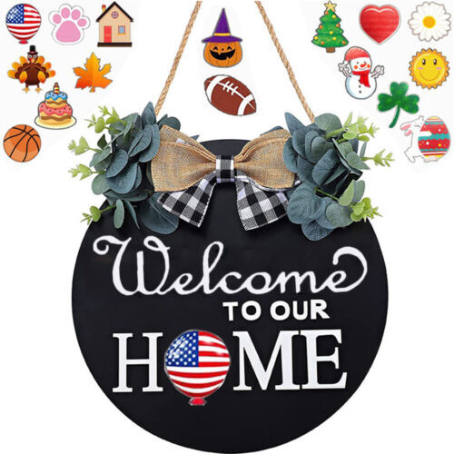 Front Door Welcome Sign Interchangeable Hanging Wreath Outdoor Wall Decor Spring gallery