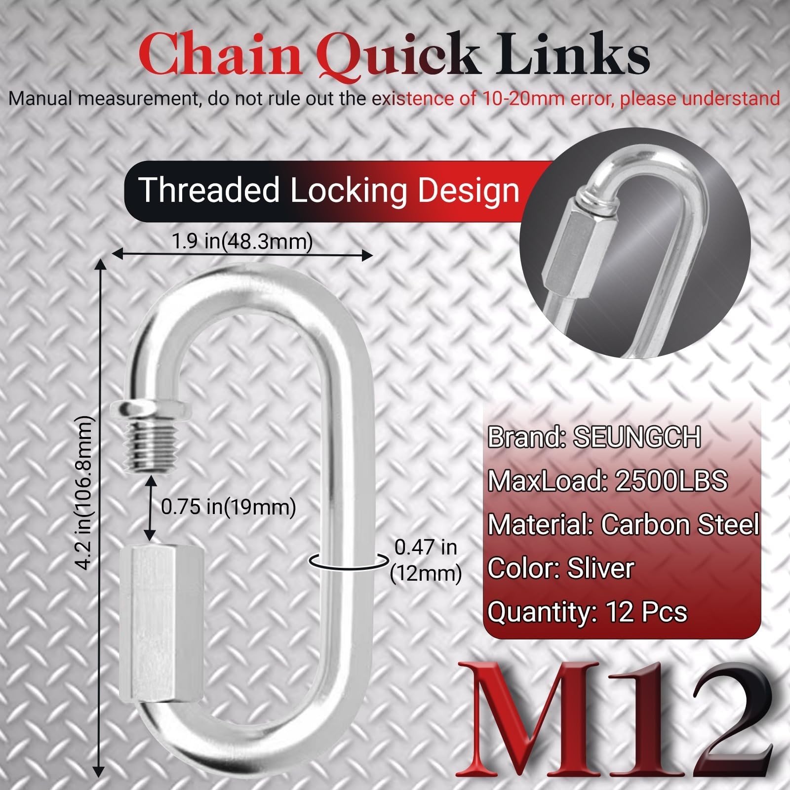 4.2" Chain Quick Links, 12Pcs 1/2" Heavy Duty Carabiner, 2500 LBS Capacity, H... gallery