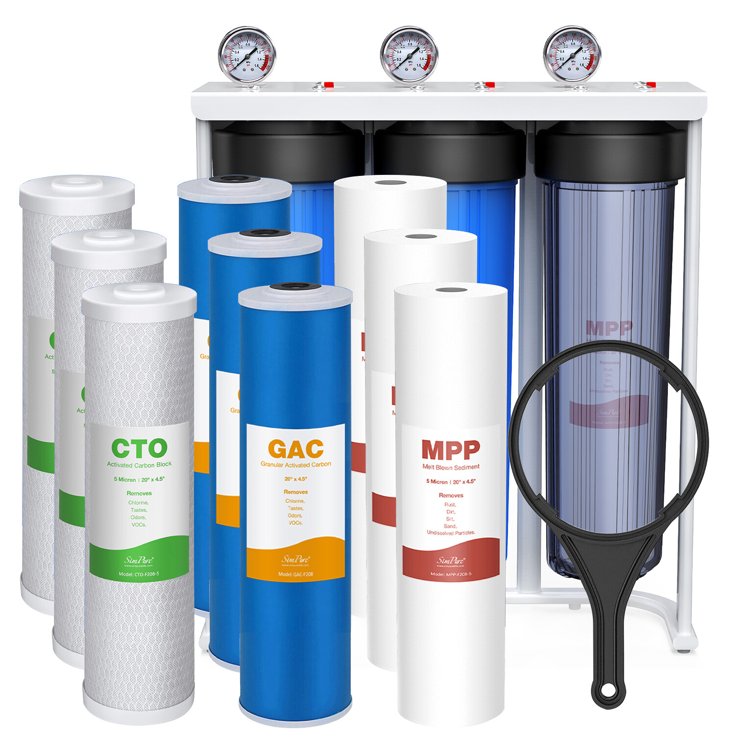 3 Stage 20 Inch Whole House Water Filter System Housing + 3 Set Filter Cartridge gallery