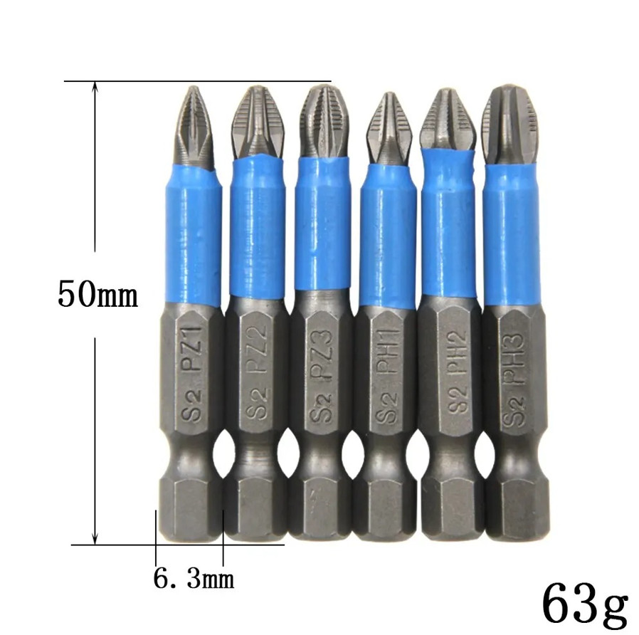 6pcs Electric Screwdriver Bit Set PH1 PH2 PH3 PZ1 PZ2 PZ3 Woodworking - NEW gallery
