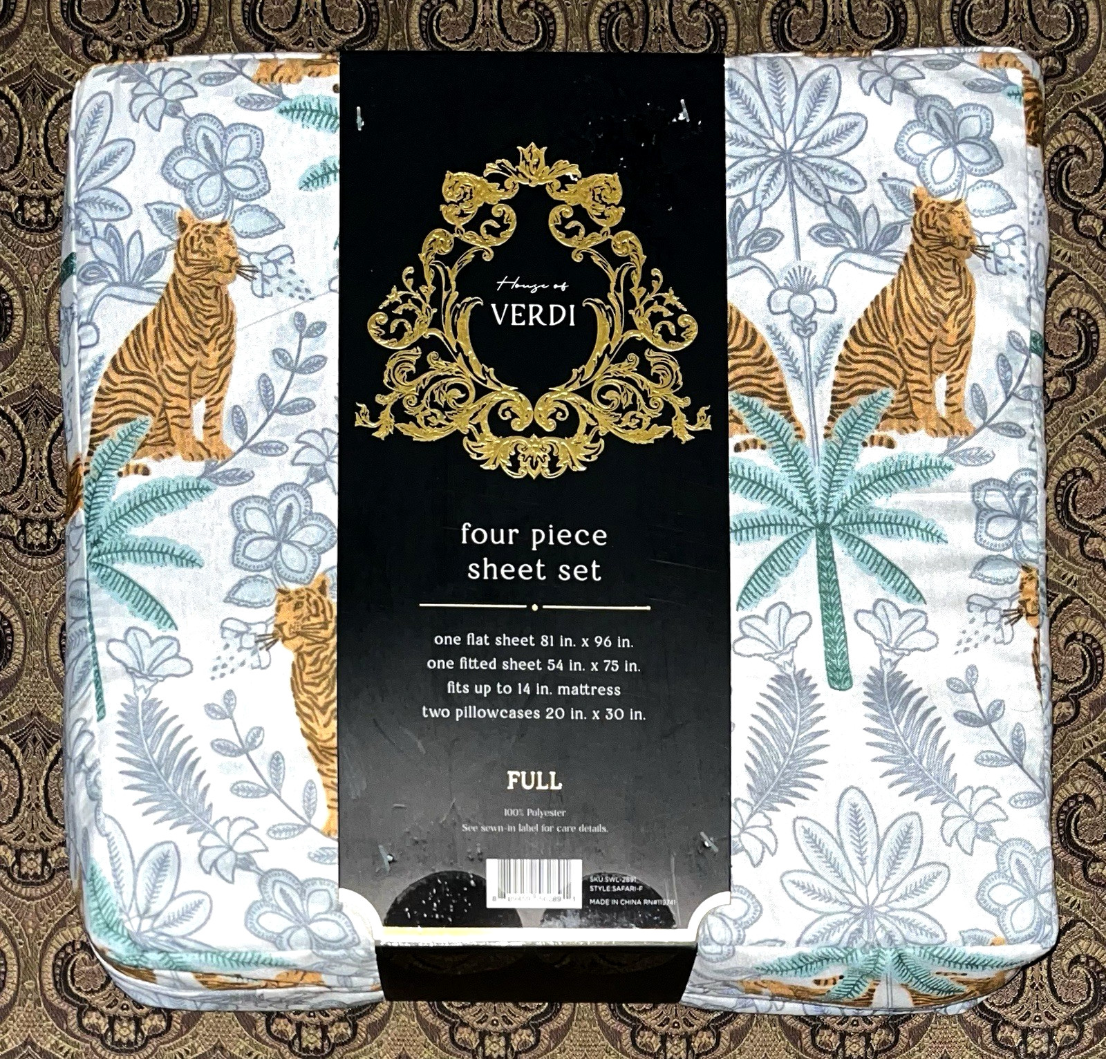 4 pc Verdi Tiger Jungle Pattern Full Sheet Set Sheets Palm Trees gallery