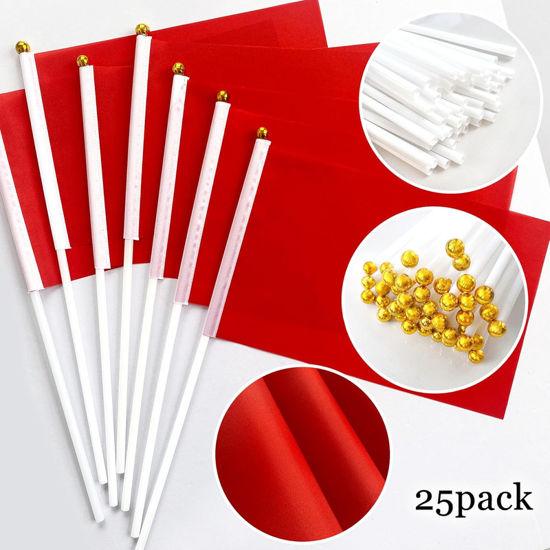 25 Pack Solid Red Flags Small Mini Red DIY Graffiti Flags on Stick,Party Decorat gallery
