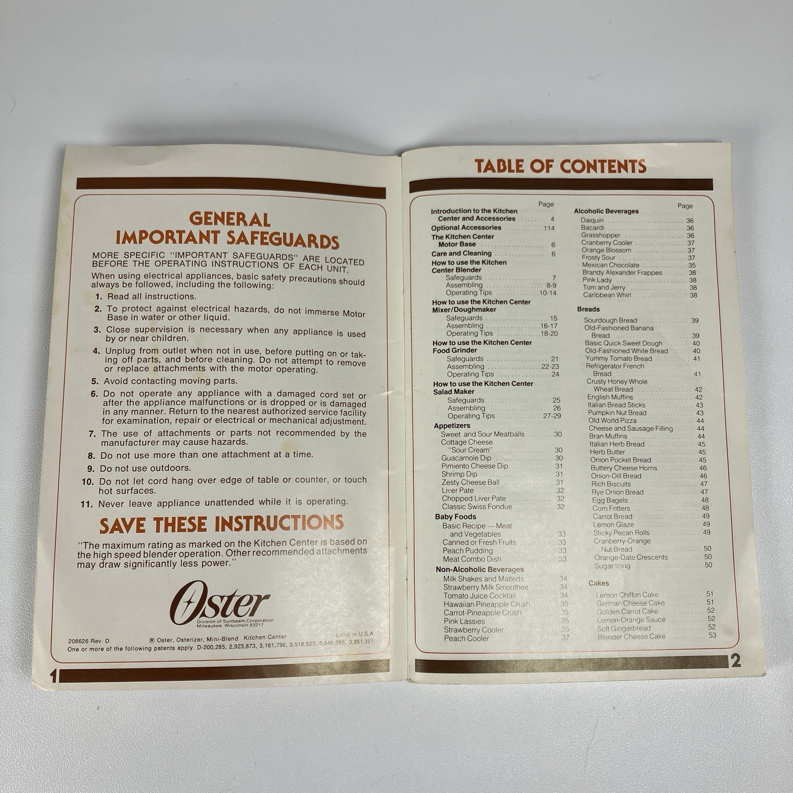 Vintage Oster Regency Kitchen Center Instruction Guide and Cookbook gallery