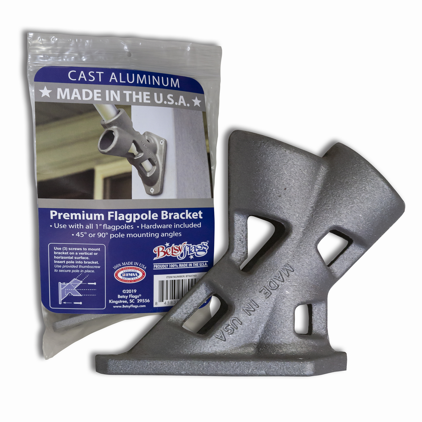 Betsy Flags 2 Position Cast Aluminum Premium Flagpole Bracket NEW Made in USA gallery