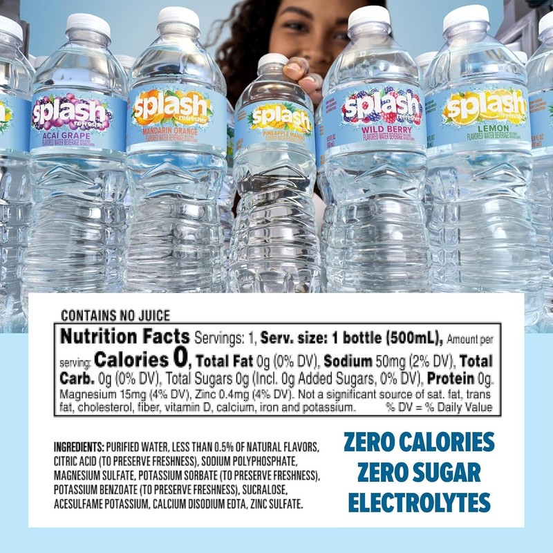 SPLASH REFRESHER Flavored Water Bottles, Wild Berry Flavor - 6-Pack, 16.9 Fl Oz gallery