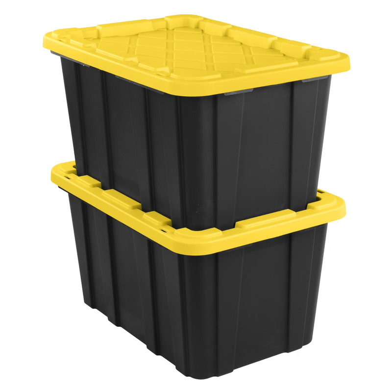 Sterilite Large Storage Bin, 27 Gallon Plastic Storage Tote Black/Yellow, 6 Pack gallery