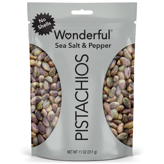 WONDERFUL PISTACHIOS, NO SHELL, SEA SALT AND PEPPER 11oz RESEALABLE POUCH gallery