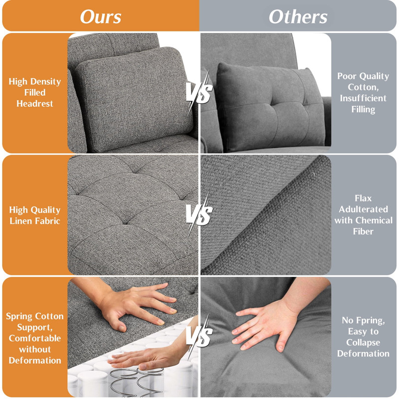 Modern Convertible Comfy Sleeper Sofa 3-in-1 Pull Out Bed Sofa Loveseat Couch US gallery