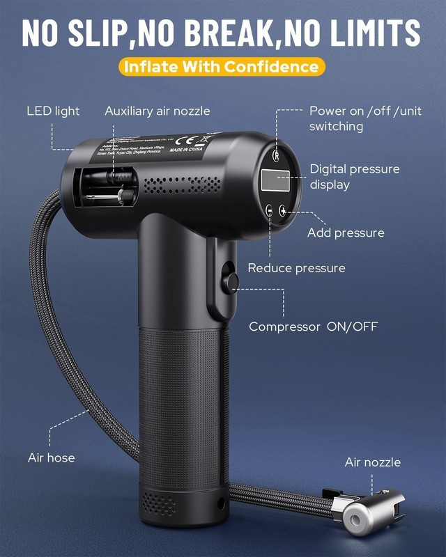 CAR AIR COMPRESSOR USB RECHARGEABLE CORDLESS TIRE INFLATOR PORTABLE AIR PUMP gallery