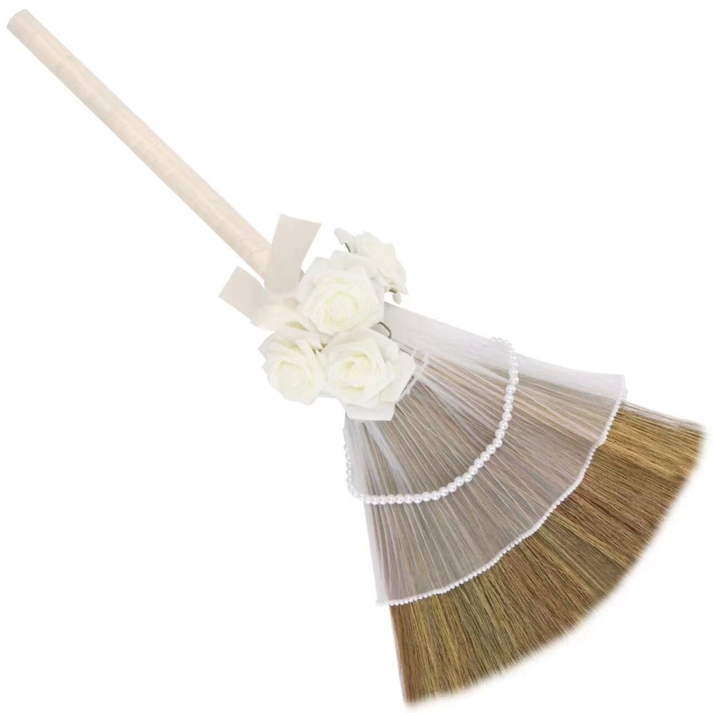 Wedding Broom for Jumping Ceremony, Decorative Jump Broom DIY With Pearl Roses