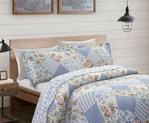 Patchwork, 3-Piece Quilt Set with 2 Shams, Reversible Quilt Set King Blue Rose gallery