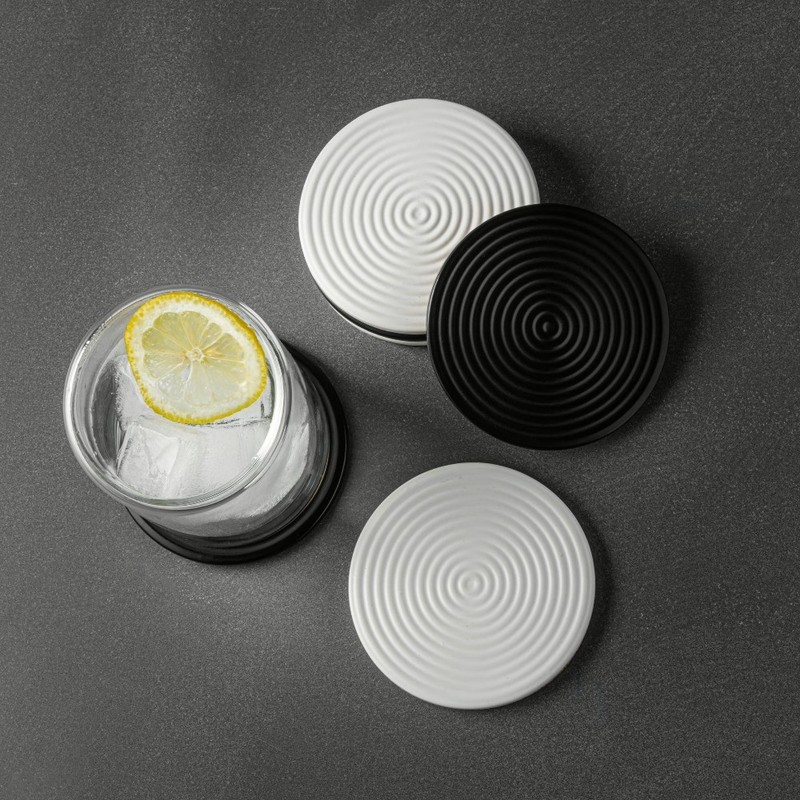 Thyme & Table 6 pack Ceramic Ribbed Coaster Set, Black gallery