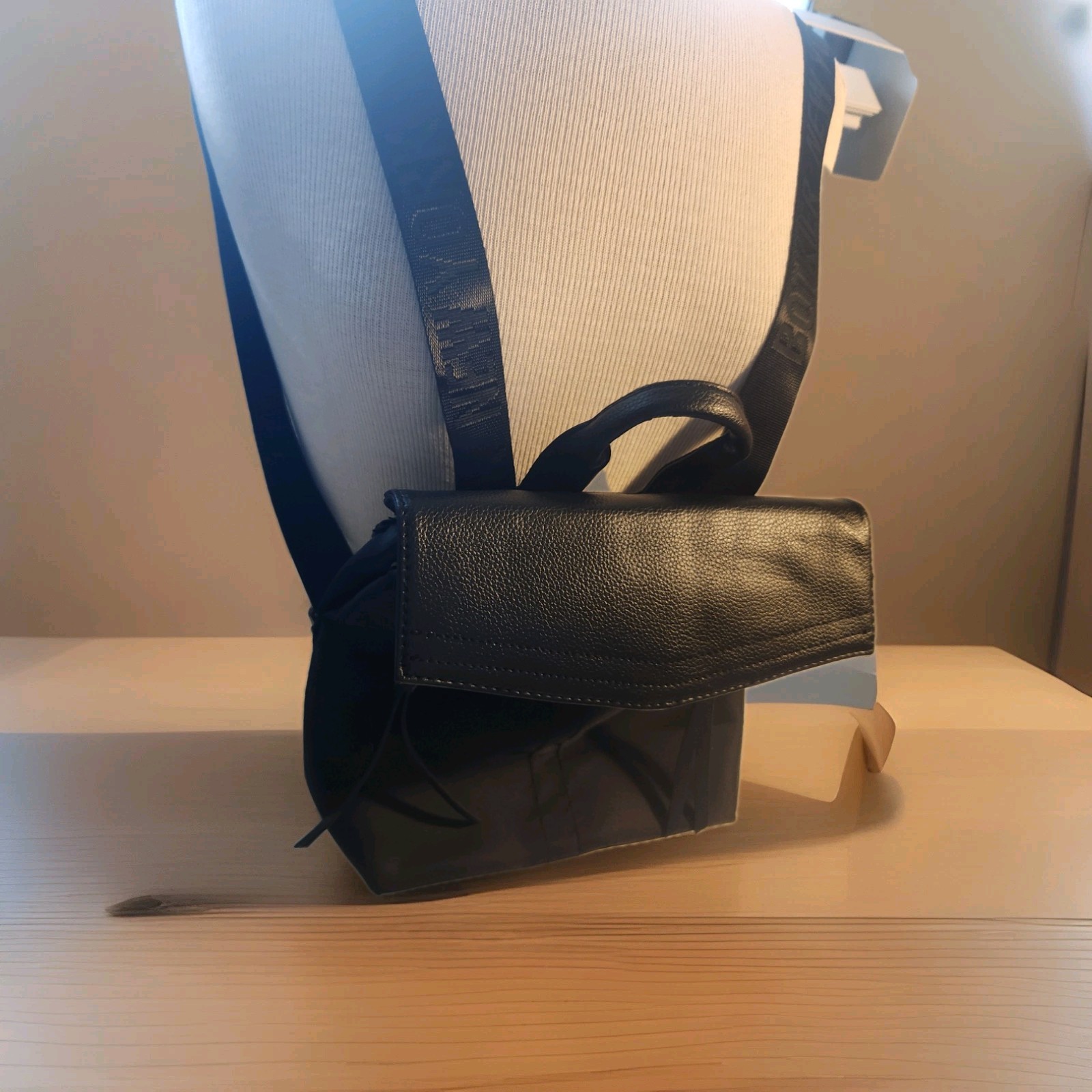 Botkier New York Black Mini Backpack Snap Closure Leather Nylon 2