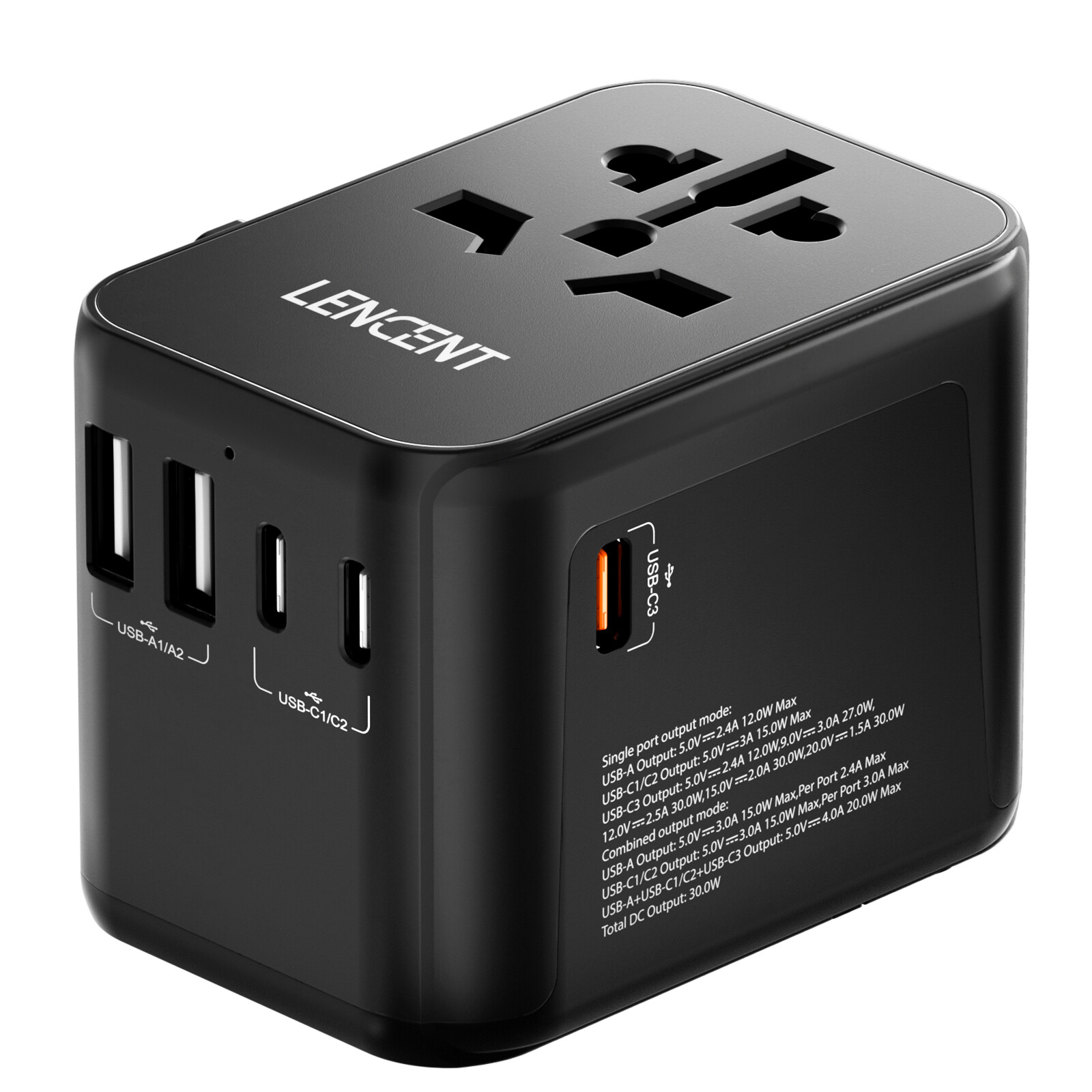 LENCENT Universal Travel Adapter 30W International Plug Adaptor 2 USB C 3 Type C gallery