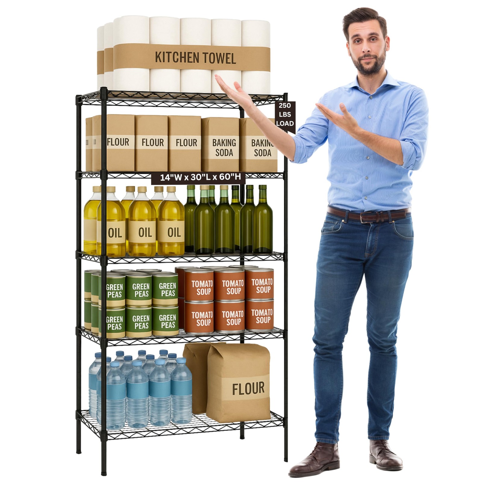 5 Tier Wire Shelving Unit Storage Rack, Metal 5 - 14"W x 30"L, Black gallery