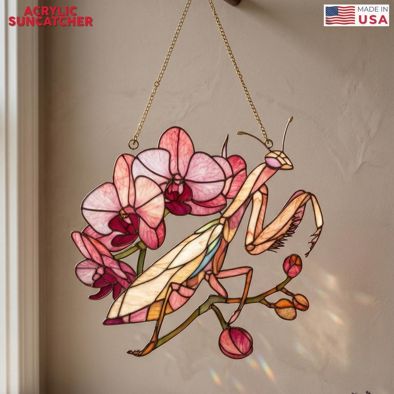 Custom Praying Mantis Acrylic Suncatcher – Orchid Mantis Window Hanging – Insect gallery