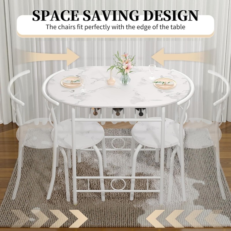 3-Piece Dining Table Set Kitchen Breakfast Nook Faux Marbled Oval Tabletop gallery