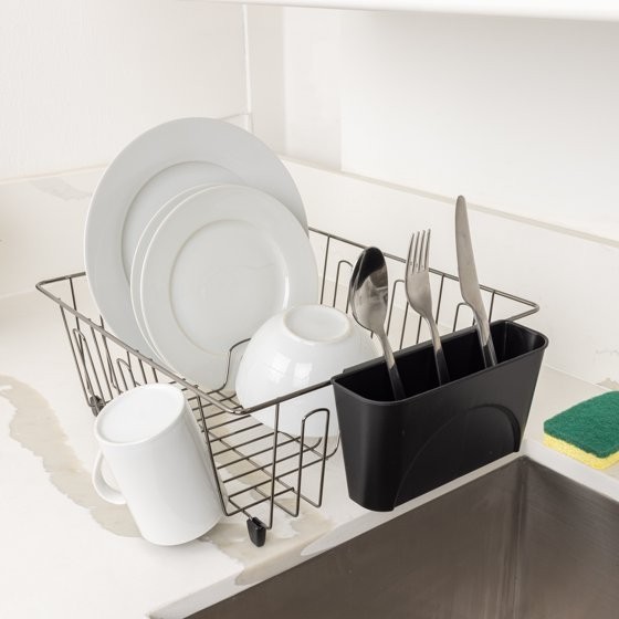 Mainstays Compact Dish Drainer Rack Chrome Black Kitchen Drying Tray gallery