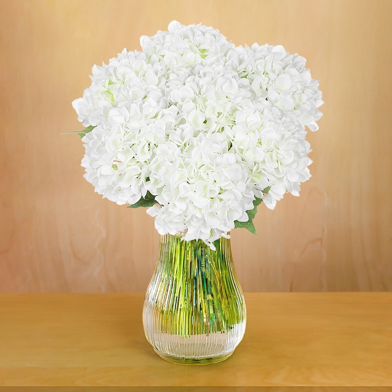 EZFLOWERY 5 Pcs Artificial Silk Hydrangea Flowers 18'' Bouquet Arrangement White gallery